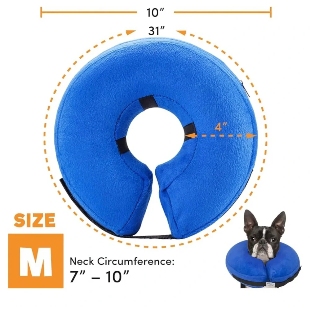Protective Inflatable Collar for Dogs and Cats Soft Pet Recovery (Medium, Blue)